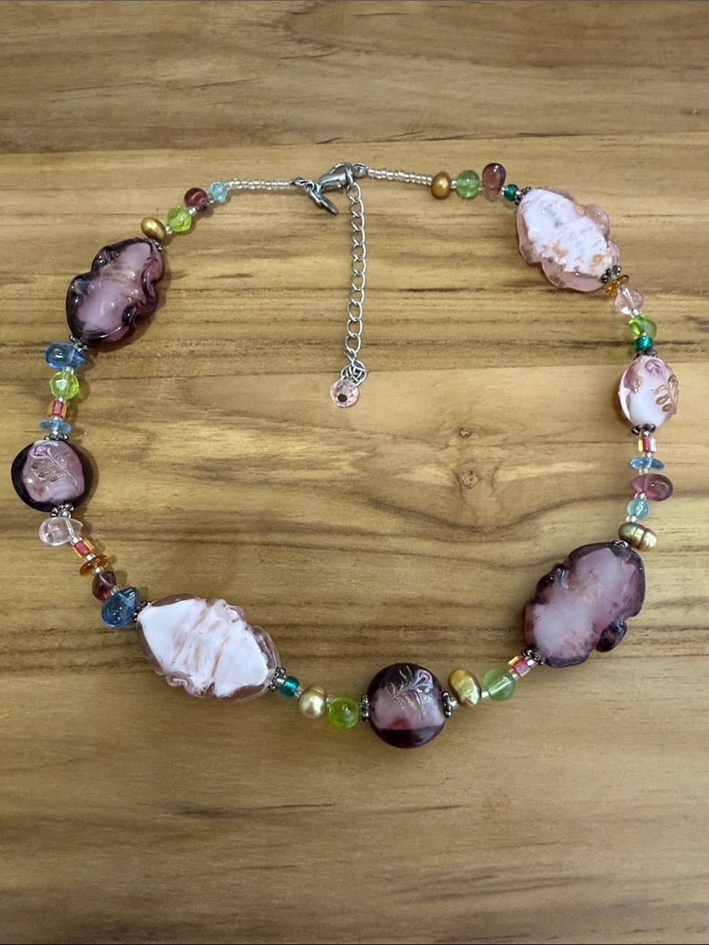 Premier Designs Chunky Purple & Pink Art Glass Necklace